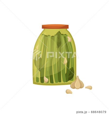 Vector illustration of a jar with pickled green beans. Preparations for the winter. 88648079