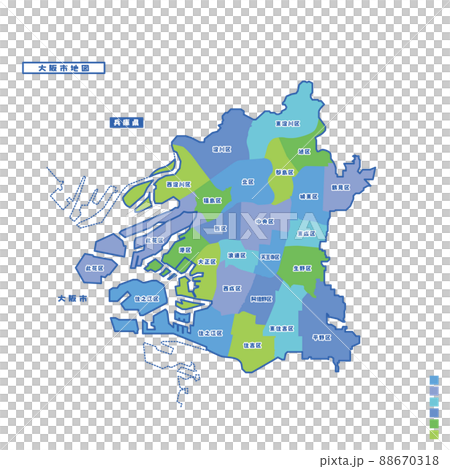 大阪市行政區/大阪市地圖我嘗試在下雨天按顏色進行顏色編碼 88670318