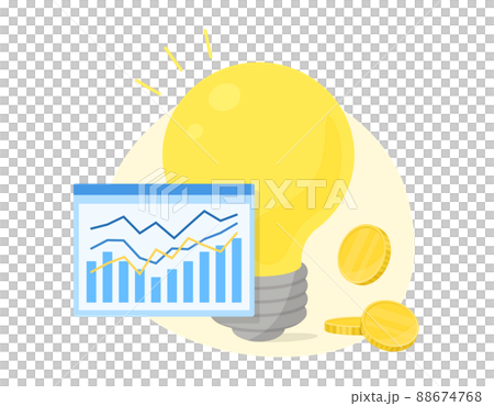 Concept design of electricity charges. Light bulbs and graph charts and vector illustrations of money on a white background. 88674768