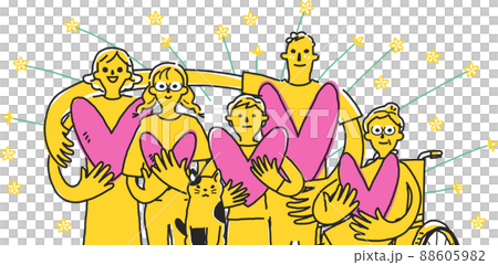 Illustration material of a family who gathers in the shape of love and a heart 88605982