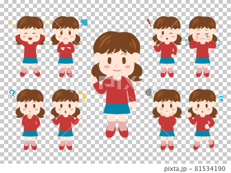 Character illustration, full body set: girl with low pigtails 81534190