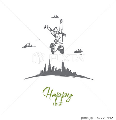 Freedom, businessman, work, happy, free concept. Hand drawn isolated vector. 82721442