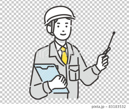 Vector illustration of a worker with a pointer Material / Communication / Site supervision / Construction / Remodeling 83183532