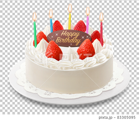 Whole cake birthday cake illustration real white plate 83305095