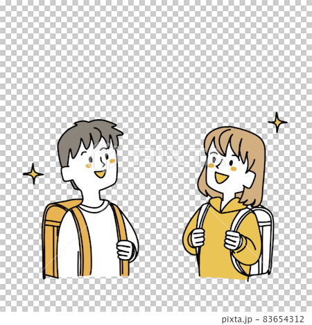 Two elementary school students looking up and shining 83654312