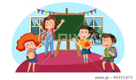 Chalkboard with school kids template 94351973