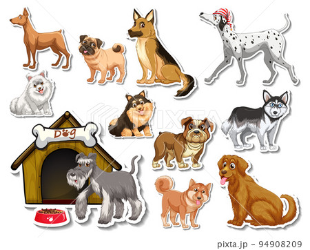 Sticker set of different dogs cartoon 94908209