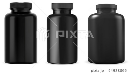 Black supplement pill bottle set. Medical capsule container 94928866