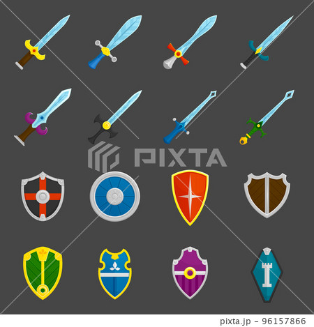 Shield swords emblems icons set 96157866