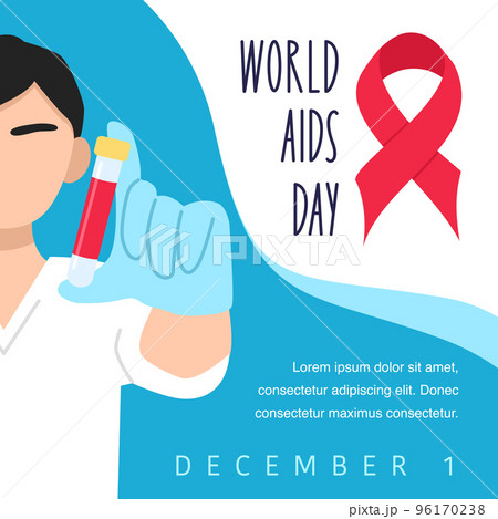 World aids day vector poster template. Doctor with test tube and analysis. Vector illustration 96170238