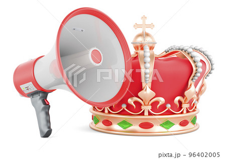 Gold Royal Crown with megaphone. 3D rendering 96402005