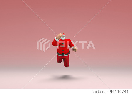 A man wearing Santa Claus costume is jumping. 3d rendering of cartoon character in acting. 96510741