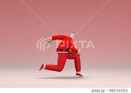 A man wearing Santa Claus costume is running. 3d rendering of cartoon character in acting. 96510763