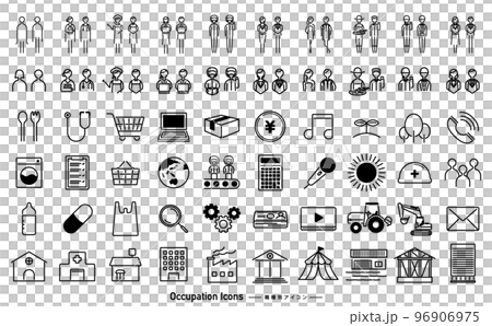 シンプルな線デザインの業種や職業 仕事のベクターアイコン・ピクトグラムセット_黒_透過PNG 96906975