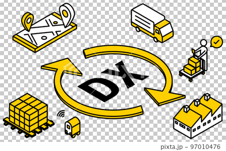 Image of logistics system and DX Simple isometric illustration 97010476