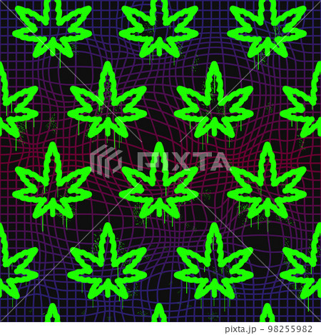 Weed leaf and warp grid seamless pattern. Vector wallpaper illustration 98255982