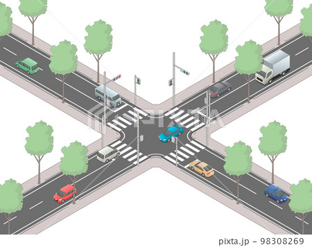アイソメトリック図法で描いた信号交差点のイメージ[A]（無地） 98308269