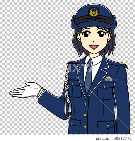 案内をする女性警察官（上半身斜め向き） 98812772