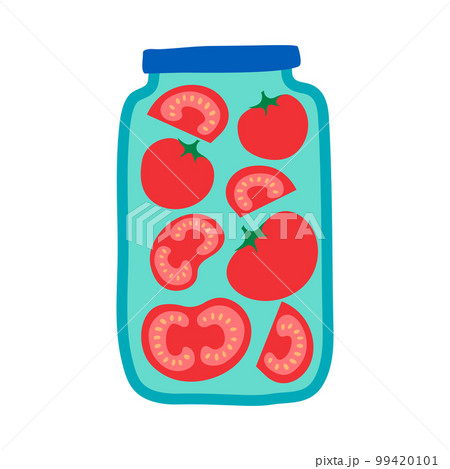 Cartoon Color Pickled Tomatoes in Jar Icon Homemade Preserve Concept Flat Design Style. Vector illustration 99420101