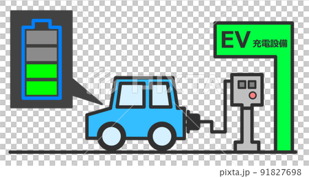 充電施設のEVスポットで電気自動車に充電中のイラスト 91827698