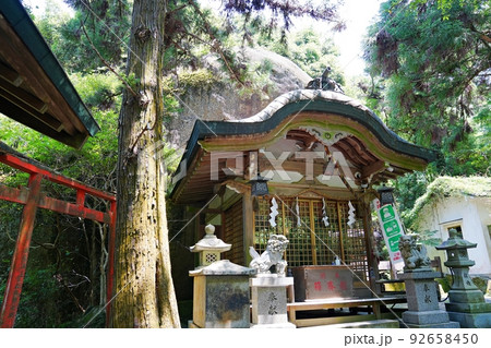 大阪　交野市　磐船神社の拝殿と舟形巨岩（夏） 92658450