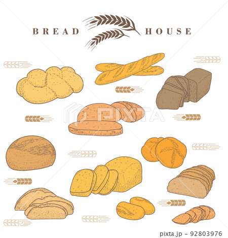 A set of grunge illustrations of bread. 92803976