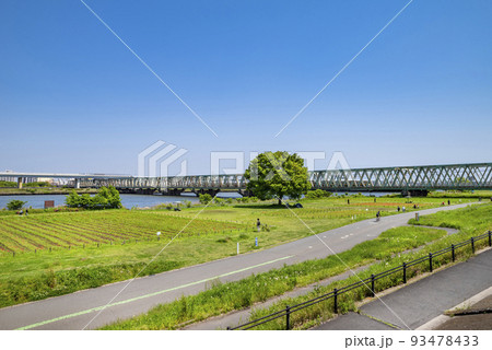 荒川河川敷と平井運動公園の風景 93478433