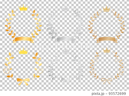 ランキングなどに使える葉っぱと王冠とリボンのセット 93572699