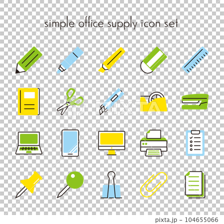 Vector icon set of simple stationery and office supplies 104655066