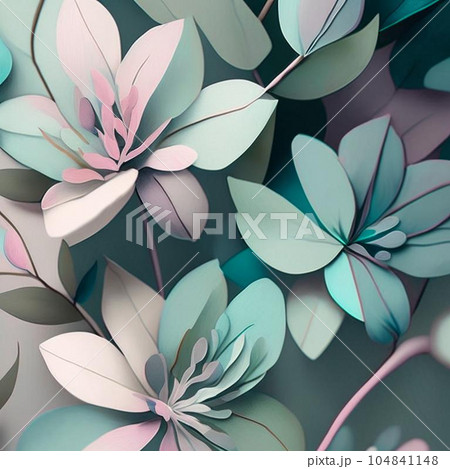 Pastel watercolor flowers with stems and leaves. Watercolor art background. 104841148