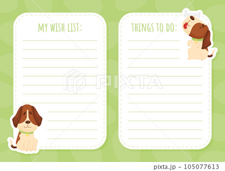 Cartoon Beagle Dog Character Note or Reminder Card Vector Template 105077613