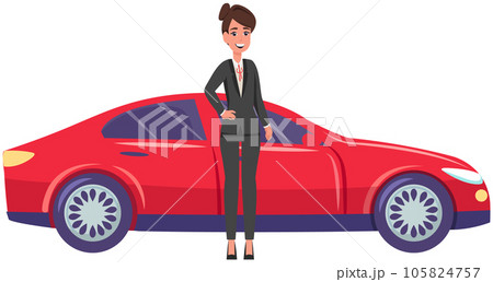 Businesswoman next to personal transport. Woman in business suit, entrepreneur near expensive car 105824757