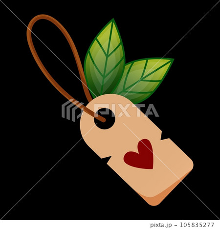 Magic tag. Old paper label. Love heart and leaf. Vintage cardboard badge. Potion sticker. Witchcraft alchemy. Cartoon note on rope cord. Fantasy romantic elixir. Valentine card. Vector magical element 105835277