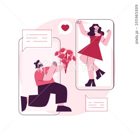 Online dating abstract concept vector illustration. Romantic relationship, digital application, couple match, social media profile, girlfriend search, web camera date, valentine abstract metaphor. 105965889