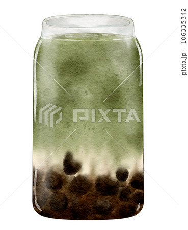 Watercolor matcha bubble tea watercolor illustration isolated element 106335342