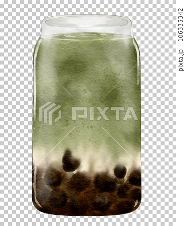 Watercolor matcha bubble tea watercolor illustration isolated element 106335342