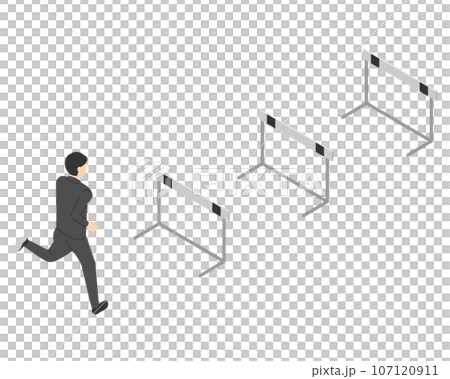 Office worker man jumping hurdles / isometric 107120911