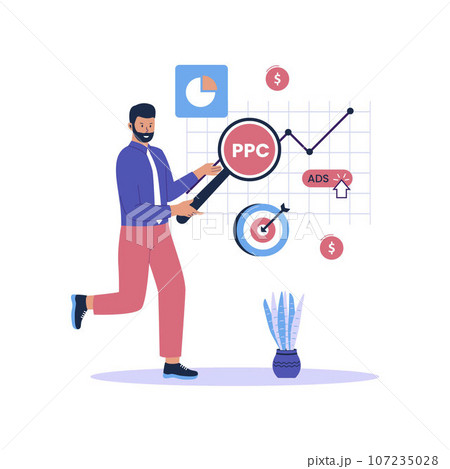 Flat design of pay per click marketing strategy. Flat design illustration 107235028