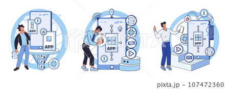 Application testing metaphor. Vector illustration. Application testing, refining process that ensures smooth ride for software App test, trial period before app cofficially make its debut Software 107472360