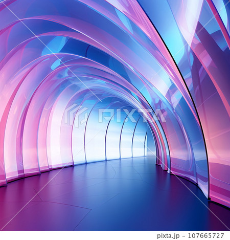 Purple and Blue Tunnel, Abstract Architectural Design - AI Generated 107665727