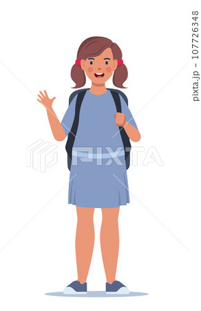 Portrait of happy school girl with backpack. Girl kid. Back to school. Vector illustration. 107726348