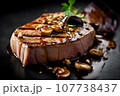 Close up of grilled tuna steak with tomato-basil relish, created with Generative AI technology. 107738437