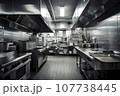 Close up of professional restaurant kitchen, created with Generative AI technology. 107738445