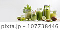 Banner with healthy green smoothie and juice, created with Generative AI technology. 107738446