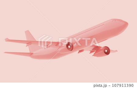 Plane take off on pink background. 3d rendering 107911390