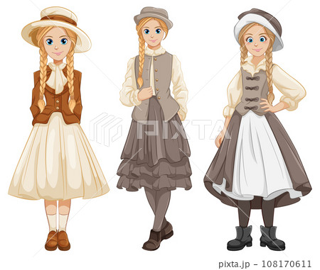 Victorian Vintage Dress Cartoon Character Woman 108170611