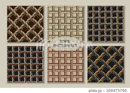 Set of seamless patterns with loose interwoven ropes. Mat, rug with traditional plain weave. Burlap weave. Vintage style. Not AI 108473790