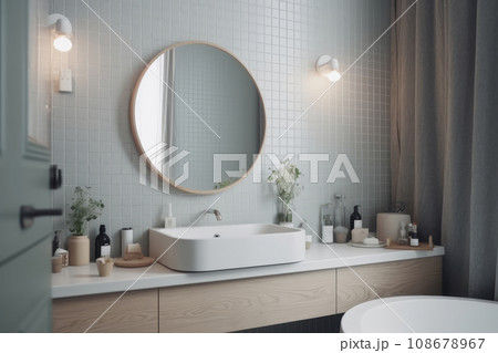 Interior of stylish bathroom. Light colors 108678967