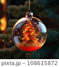 Christmas tree toy glass ball with a decorated Christmas tree inside 108615872