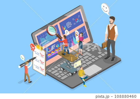 3D Isometric Flat Vector Illustration of KPI Data Report Dashboard 108880460